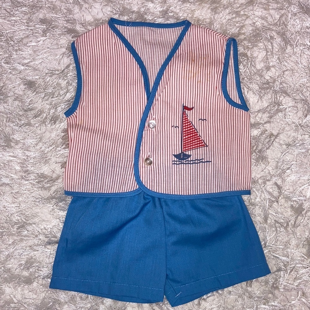 Vintage 60’s sailboat vest short set 12m